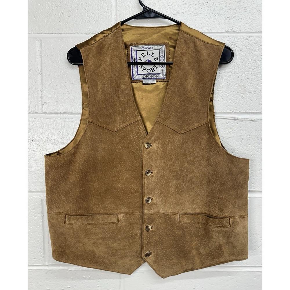 Vintage Pelle Sport Western Suede‎ Leather Brown Button Front Vest / Medium